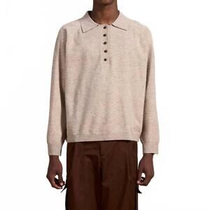 NEW FOUND hay collared knit henley raglan sleeves sweater in light brown